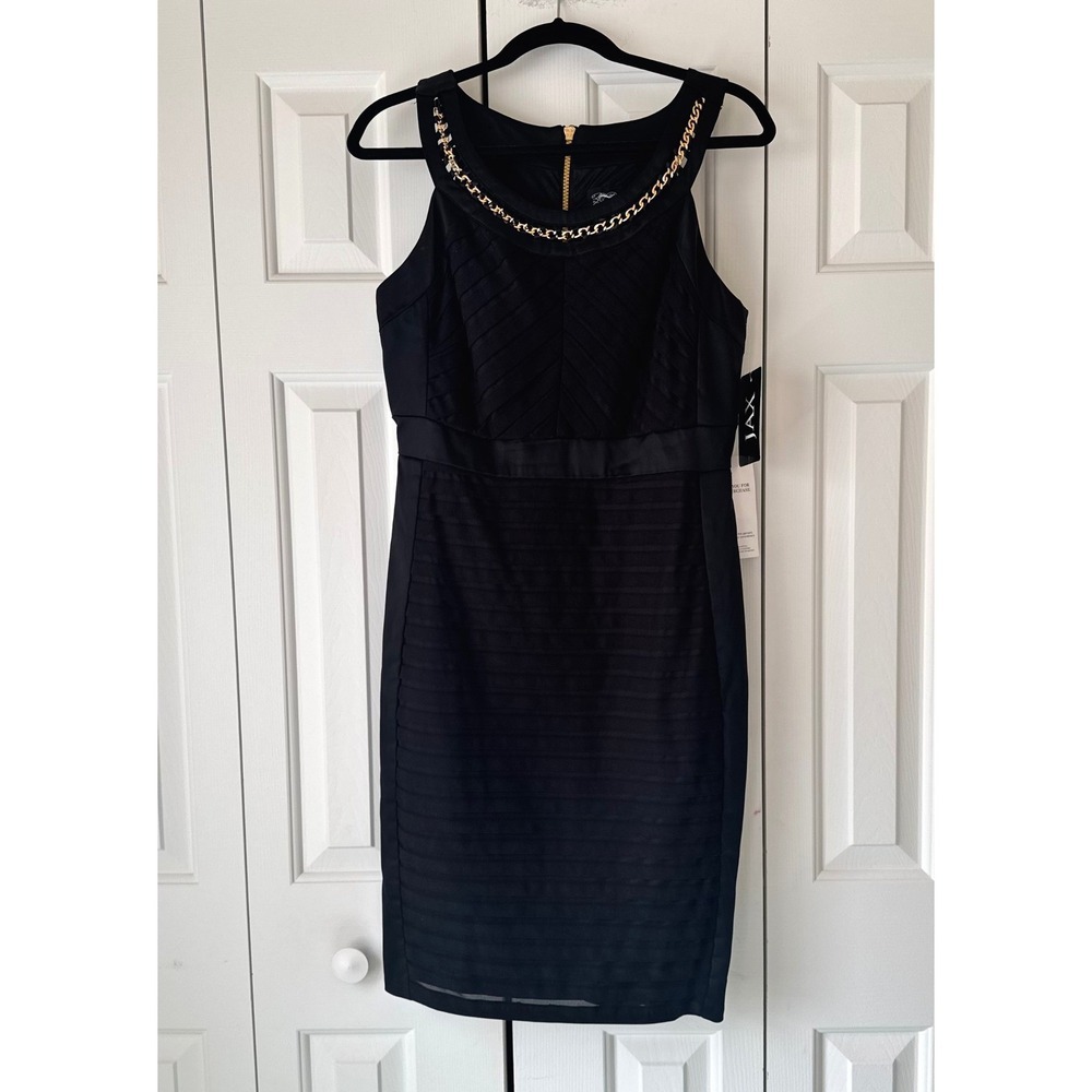 JAX Women Black Textured Chain Neck Sheath Dress Size 10 NWT 1PJU006M